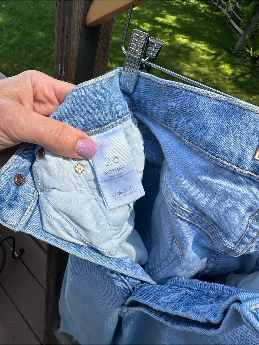 MOTHER Light Blue Button Fly Jeans - the Tripper Ankle Fray, Island Time - Picture 9 of 11